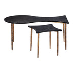 Set of Two Black and Bronze Wood and Steel Free Form Coffee And End Table