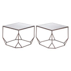 Set of Two Silver and Bronze Mirrored Glass and Steel Square Abstract Bunching Coffee Tables