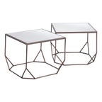 Set of Two Silver and Bronze Mirrored Glass and Steel Square Abstract Bunching Coffee Tables