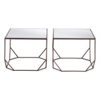 Set of Two Silver and Bronze Mirrored Glass and Steel Square Abstract Bunching Coffee Tables