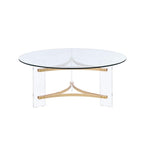 41" Clear and Gold Glass Acrylic and Brass Round Coffee Table