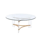 41" Clear and Gold Glass Acrylic and Brass Round Coffee Table