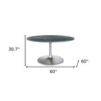 60" Gray and Silver Marble and Aluminum Pedestal Base Round Top Dining Table