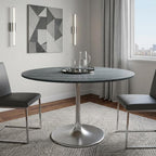 48" Gray and Silver Marble and Aluminum Pedestal Base Round Top Dining Table
