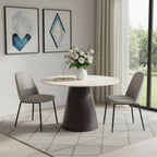 48" Beige and Black Wood and Steel Faux Terrazzo Round Top Dining Table