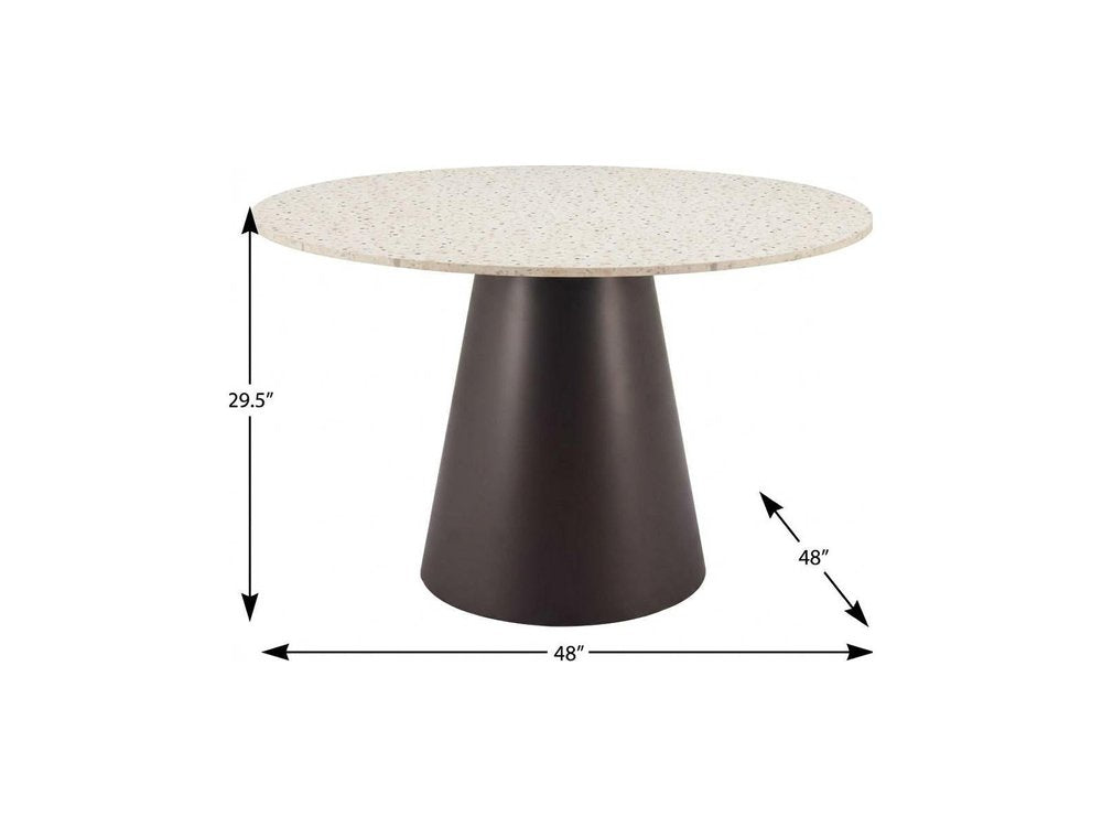 48" Beige and Black Wood and Steel Faux Terrazzo Round Top Dining Table