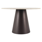 48" Beige and Black Wood and Steel Faux Terrazzo Round Top Dining Table