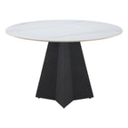79" White and Black Sintered Stone and Steel Double Pedestal Base Dining Table