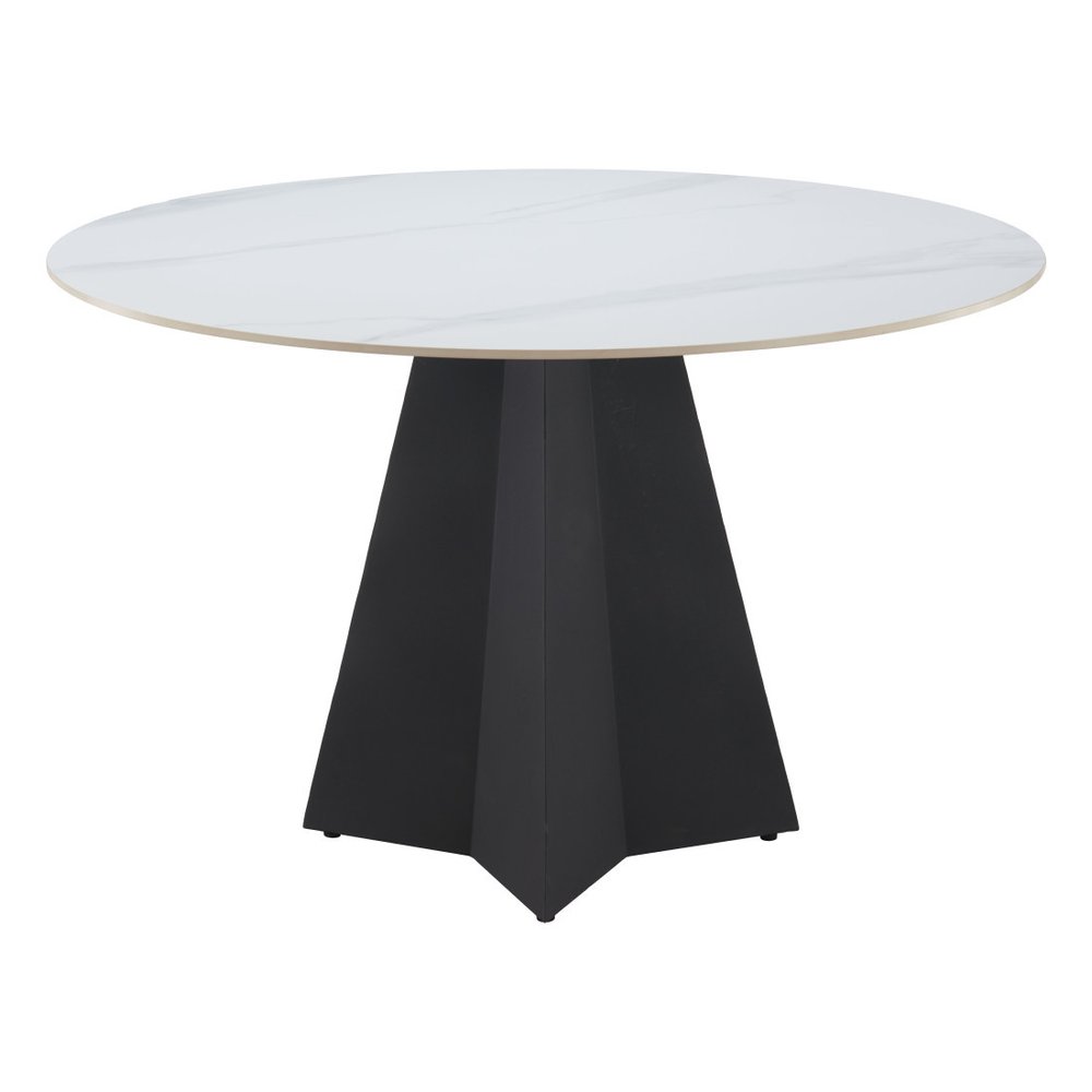 79" White and Black Sintered Stone and Steel Double Pedestal Base Dining Table