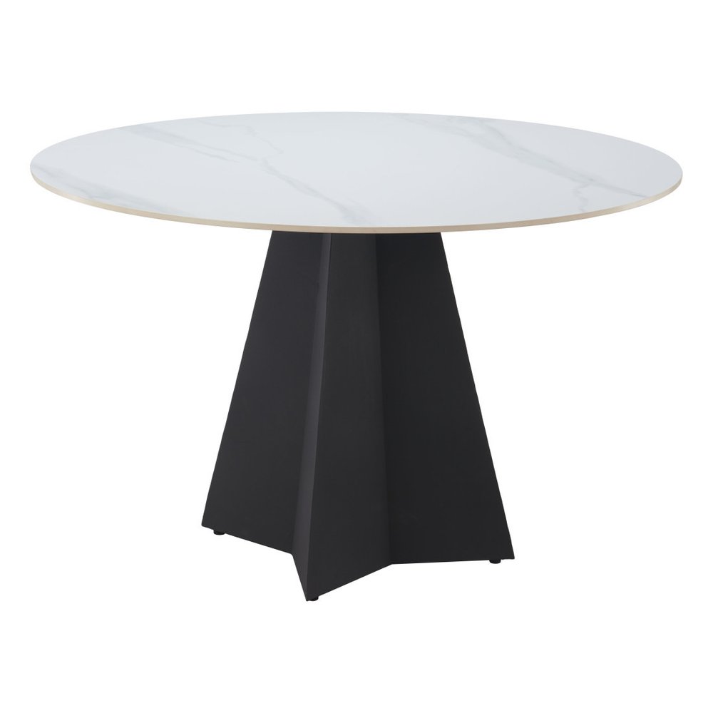 79" White and Black Sintered Stone and Steel Double Pedestal Base Dining Table