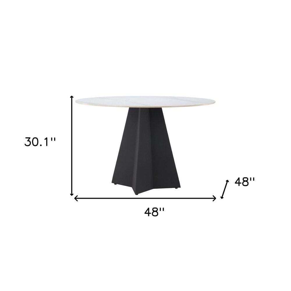 79" White and Black Sintered Stone and Steel Double Pedestal Base Dining Table