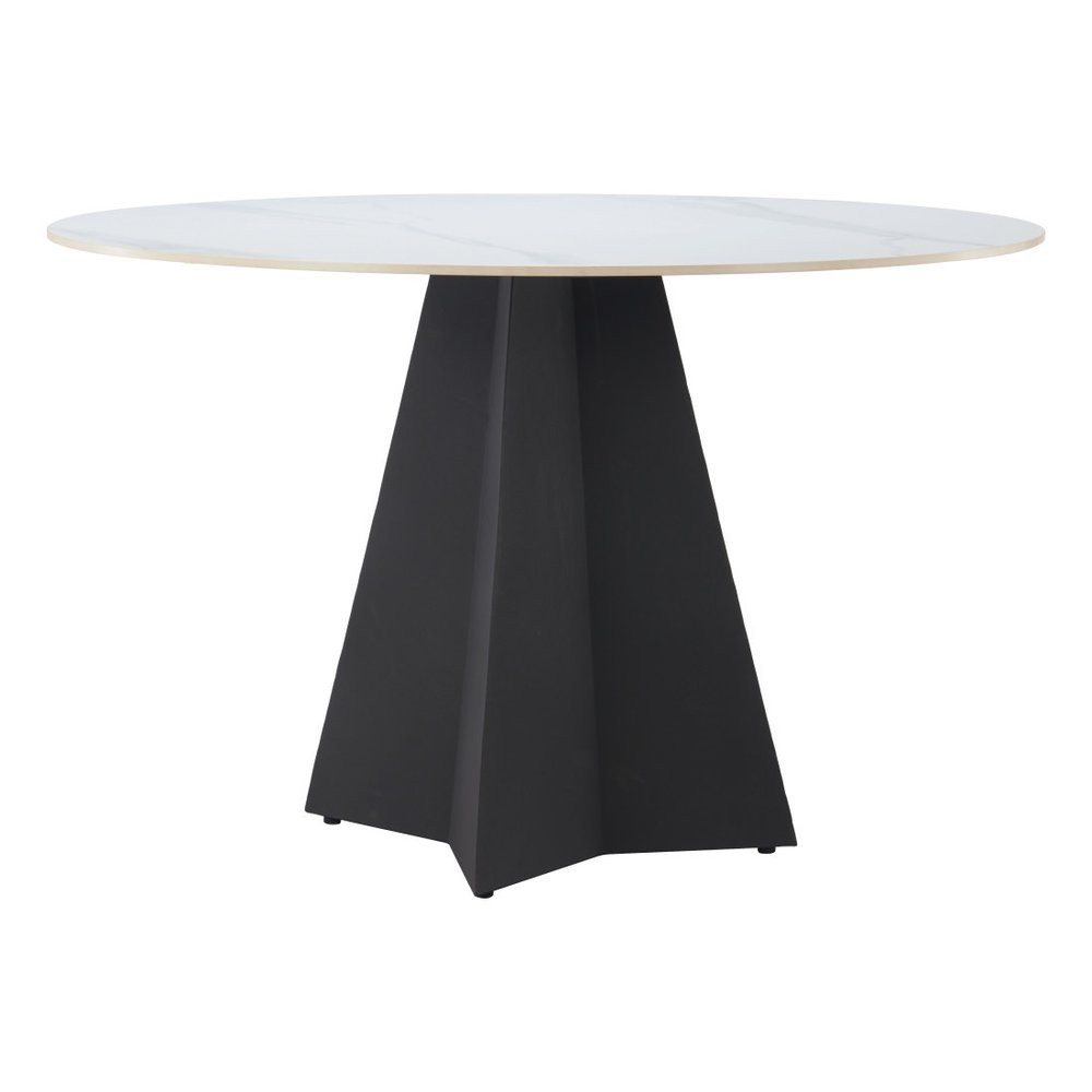 79" White and Black Sintered Stone and Steel Double Pedestal Base Dining Table