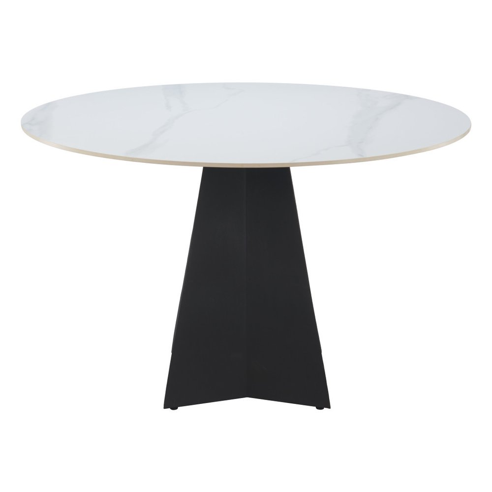 79" White and Black Sintered Stone and Steel Double Pedestal Base Dining Table