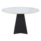 79" White and Black Sintered Stone and Steel Double Pedestal Base Dining Table