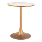 24" Beige and Gold Wood and Steel Pedestal Base Round Top Dining Table