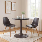 24" Beige and Gold Wood and Steel Pedestal Base Round Top Dining Table