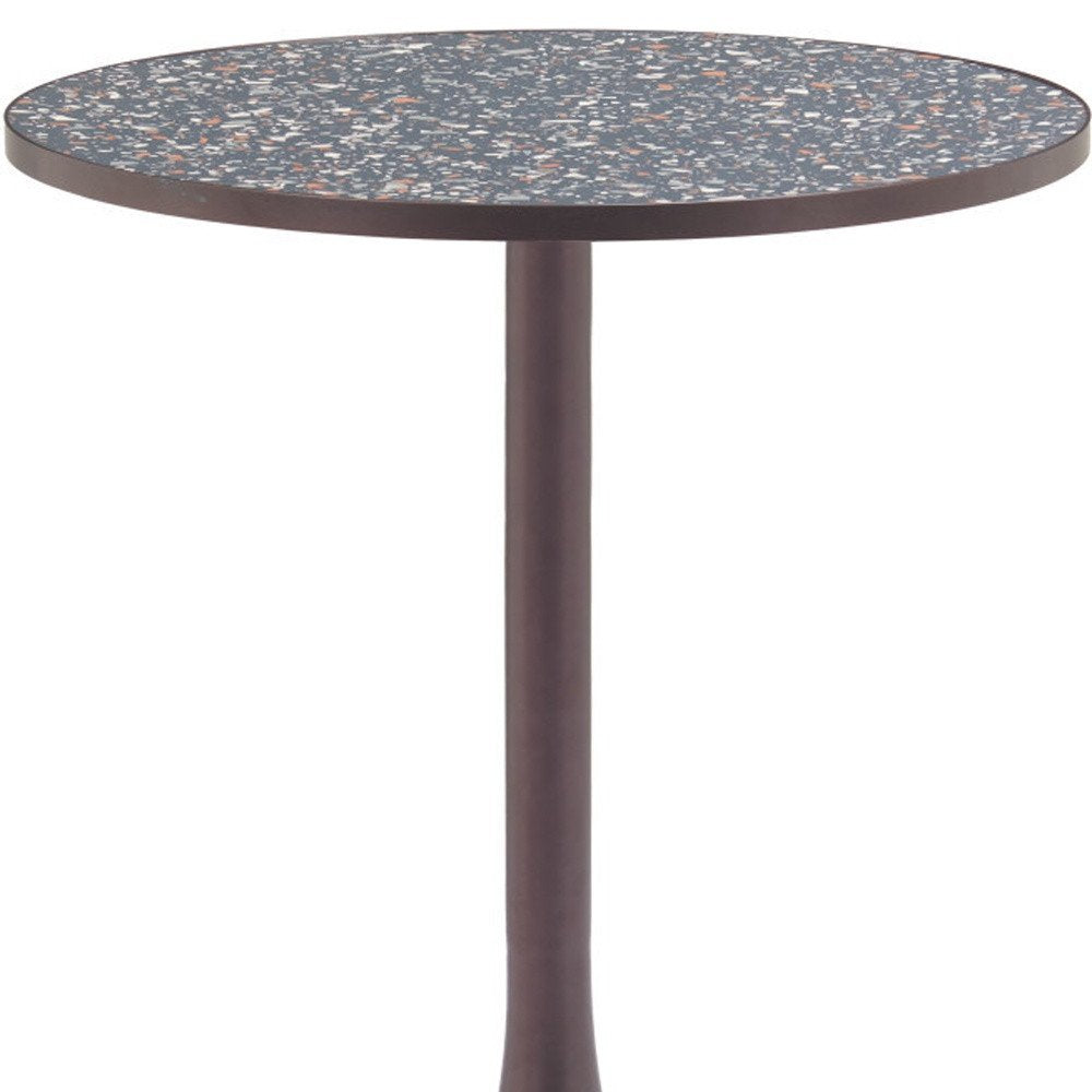 24" Beige and Gold Wood and Steel Pedestal Base Round Top Dining Table