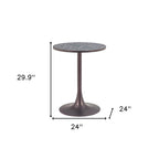 24" Beige and Gold Wood and Steel Pedestal Base Round Top Dining Table