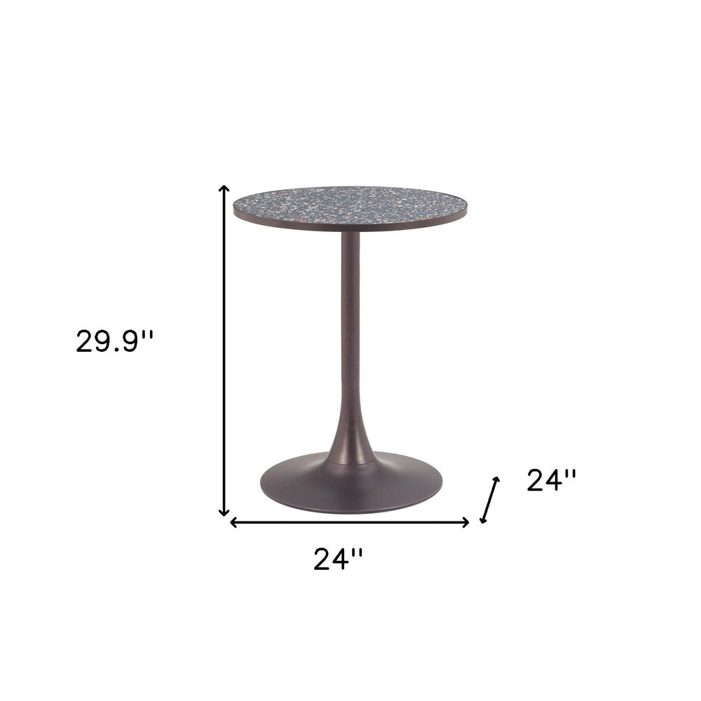 24" Beige and Gold Wood and Steel Pedestal Base Round Top Dining Table