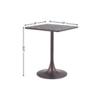 24" Beige and Gold Wood and Steel Pedestal Base Square Dining Table