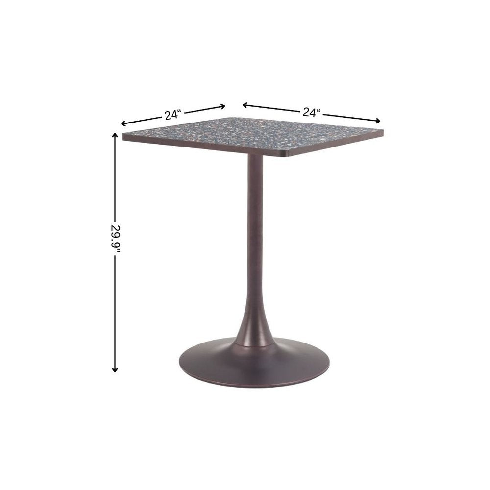 24" Beige and Gold Wood and Steel Pedestal Base Square Dining Table