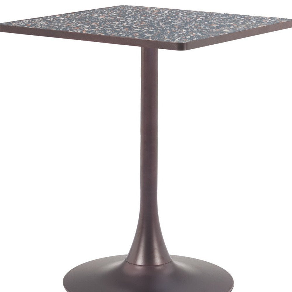 24" Beige and Gold Wood and Steel Pedestal Base Square Dining Table