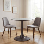 24" Beige and Gold Wood and Steel Pedestal Base Round Top Dining Table