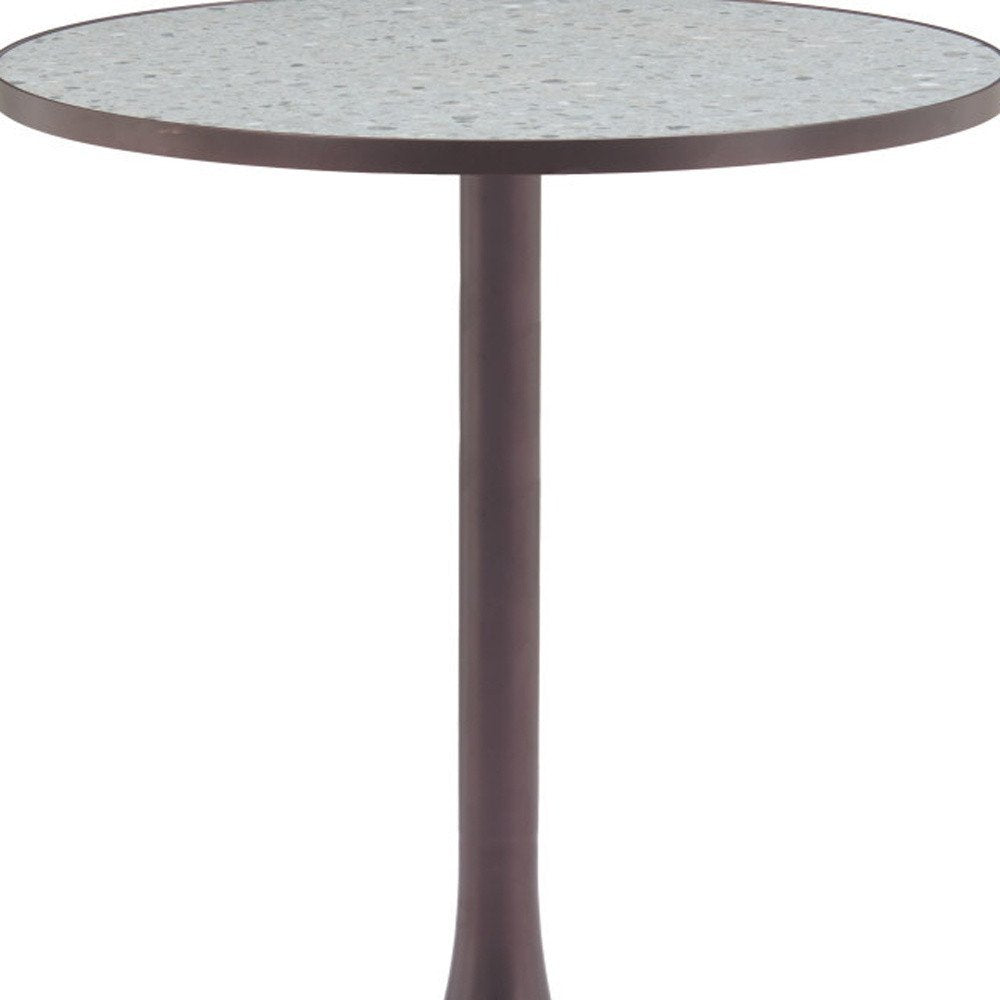 24" Beige and Gold Wood and Steel Pedestal Base Round Top Dining Table