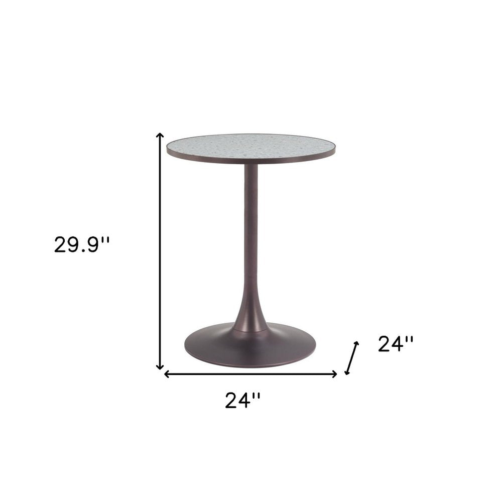 24" Beige and Gold Wood and Steel Pedestal Base Round Top Dining Table