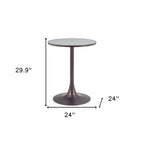 24" Beige and Gold Wood and Steel Pedestal Base Round Top Dining Table