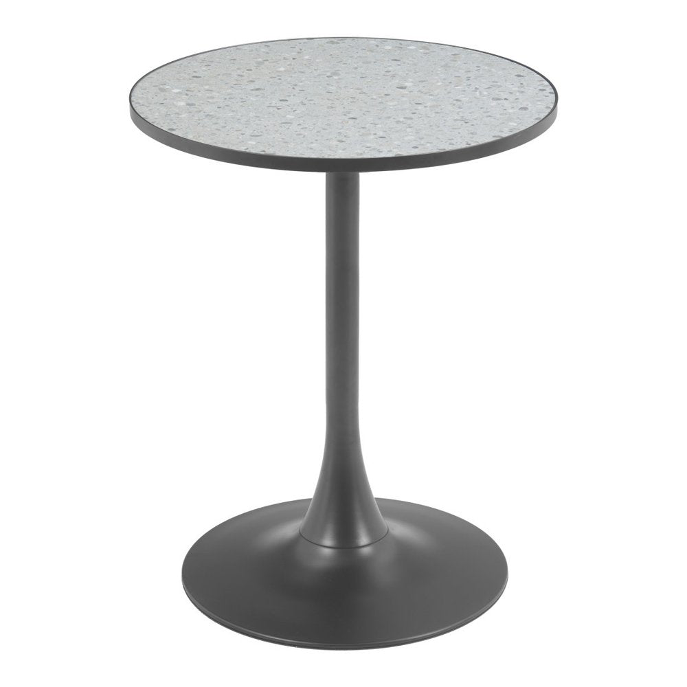 24" Beige and Gold Wood and Steel Pedestal Base Round Top Dining Table