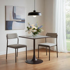 24" Beige and Gold Wood and Steel Pedestal Base Square Dining Table