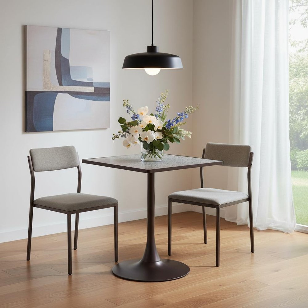 24" Beige and Gold Wood and Steel Pedestal Base Square Dining Table