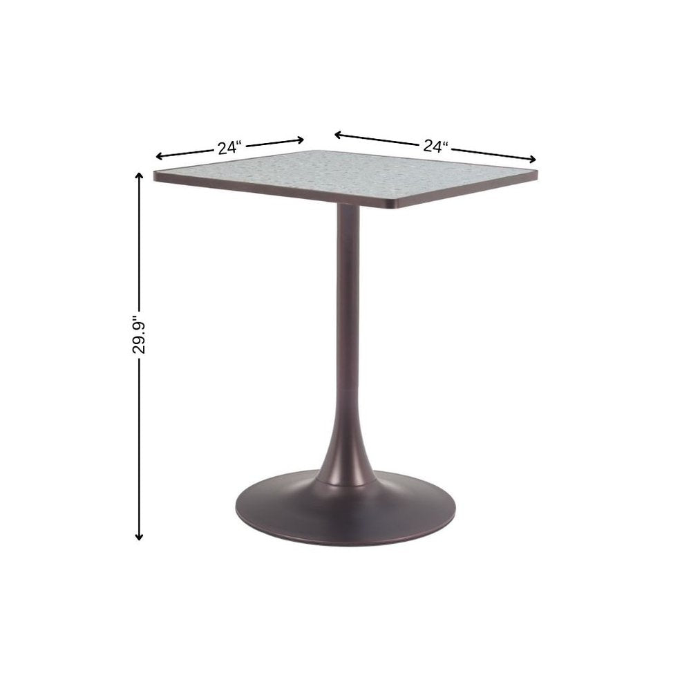 24" Beige and Gold Wood and Steel Pedestal Base Square Dining Table