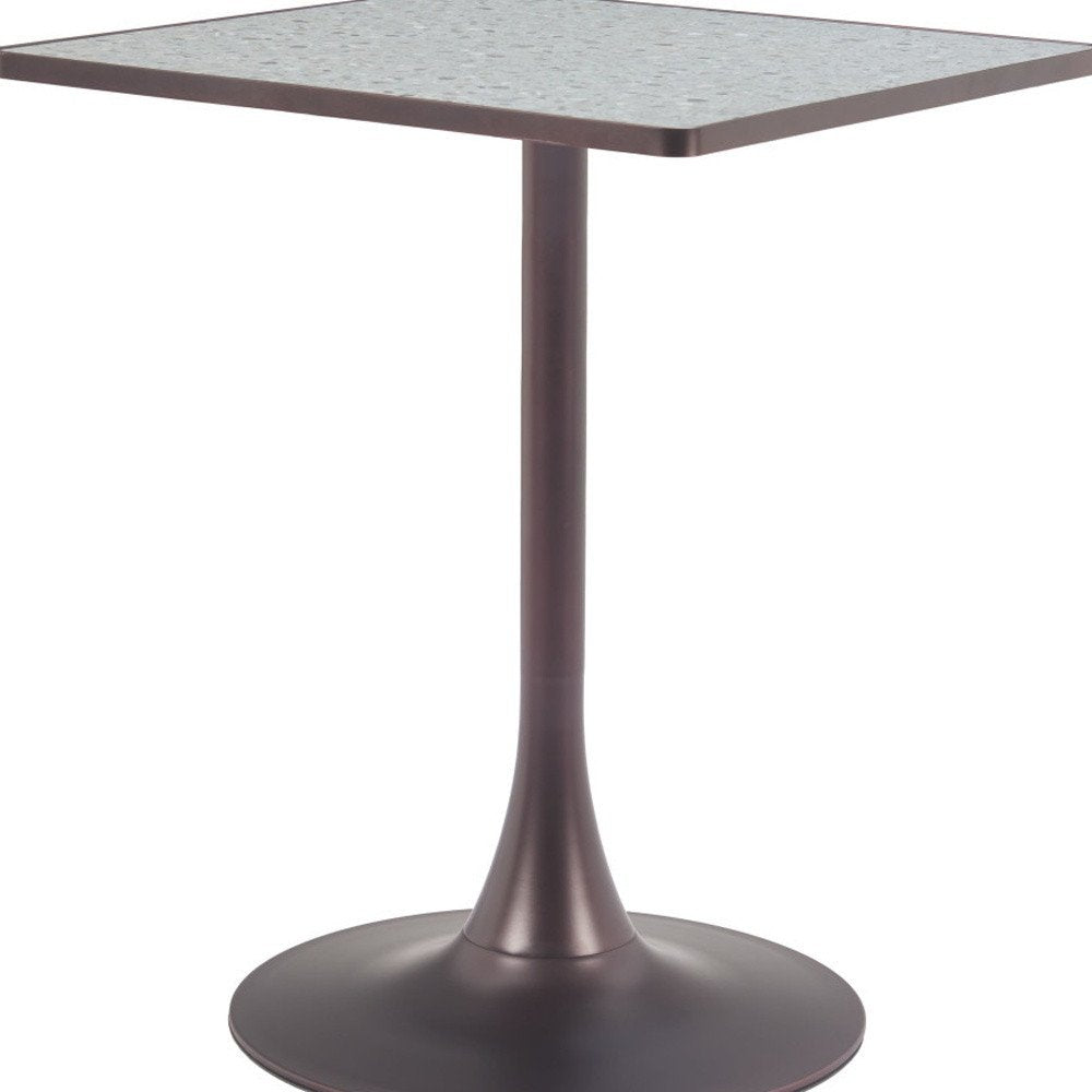 24" Beige and Gold Wood and Steel Pedestal Base Square Dining Table
