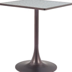24" Beige and Gold Wood and Steel Pedestal Base Square Dining Table