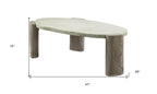 47" Beige and Oak Distressed Cement Oval Coffee Table