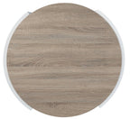 33" Oak and White Wood Round Partial Frame Coffee Table