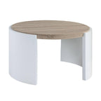 33" Oak and White Wood Round Partial Frame Coffee Table