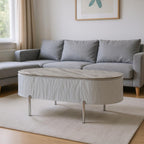 47" Gray Wood and Steel Oval Coffee Table With Drawer