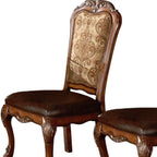 Set of Two Dark Brown Beige And Oak Fabric And Faux Leather And Wood Floral Print Dining Side Chairs