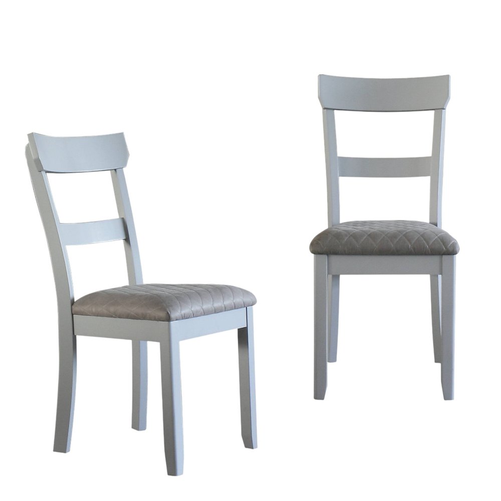Set of Two Gray Tufted Fabric And Solid Wood Ladder Back Dining Side Chairs