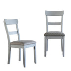 Set of Two Gray Tufted Fabric And Solid Wood Ladder Back Dining Side Chairs