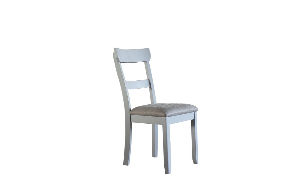 Set of Two Gray Tufted Fabric And Solid Wood Ladder Back Dining Side Chairs