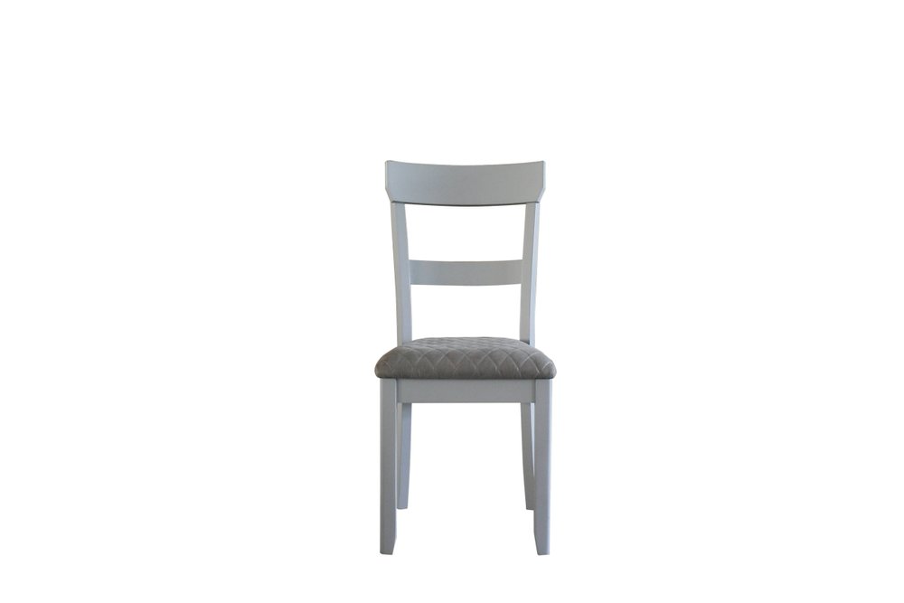 Set of Two Gray Tufted Fabric And Solid Wood Ladder Back Dining Side Chairs