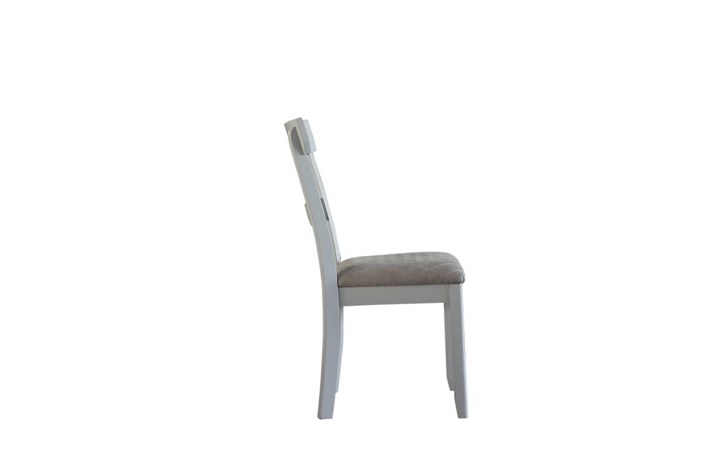 Set of Two Gray Tufted Fabric And Solid Wood Ladder Back Dining Side Chairs