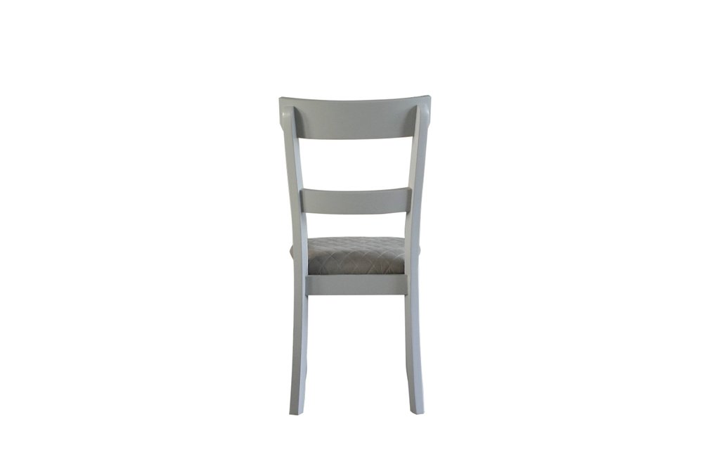 Set of Two Gray Tufted Fabric And Solid Wood Ladder Back Dining Side Chairs