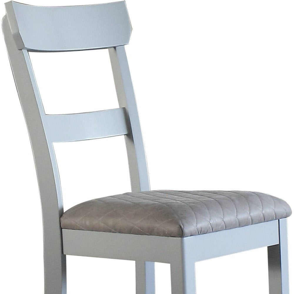 Set of Two Gray Tufted Fabric And Solid Wood Ladder Back Dining Side Chairs