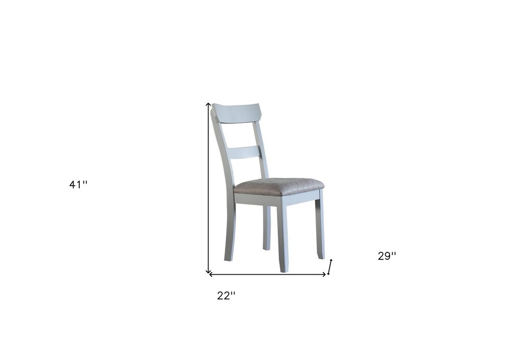 Set of Two Gray Tufted Fabric And Solid Wood Ladder Back Dining Side Chairs