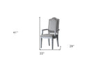 Set of Two Gray Tufted Fabric And Solid Wood Dining Arm Chairs